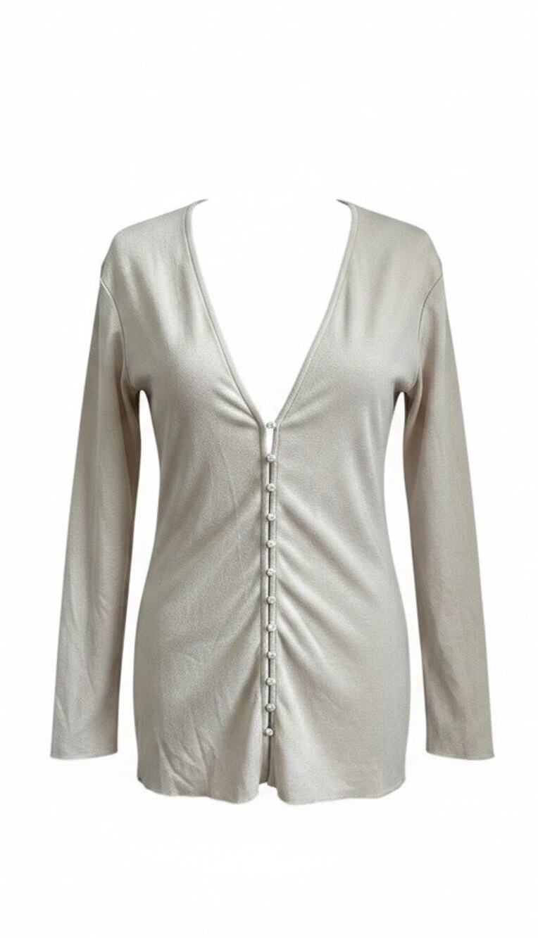 Princess Polly Macy Cardigan Cream Pearl Button Knit Long Sleeve Size 10